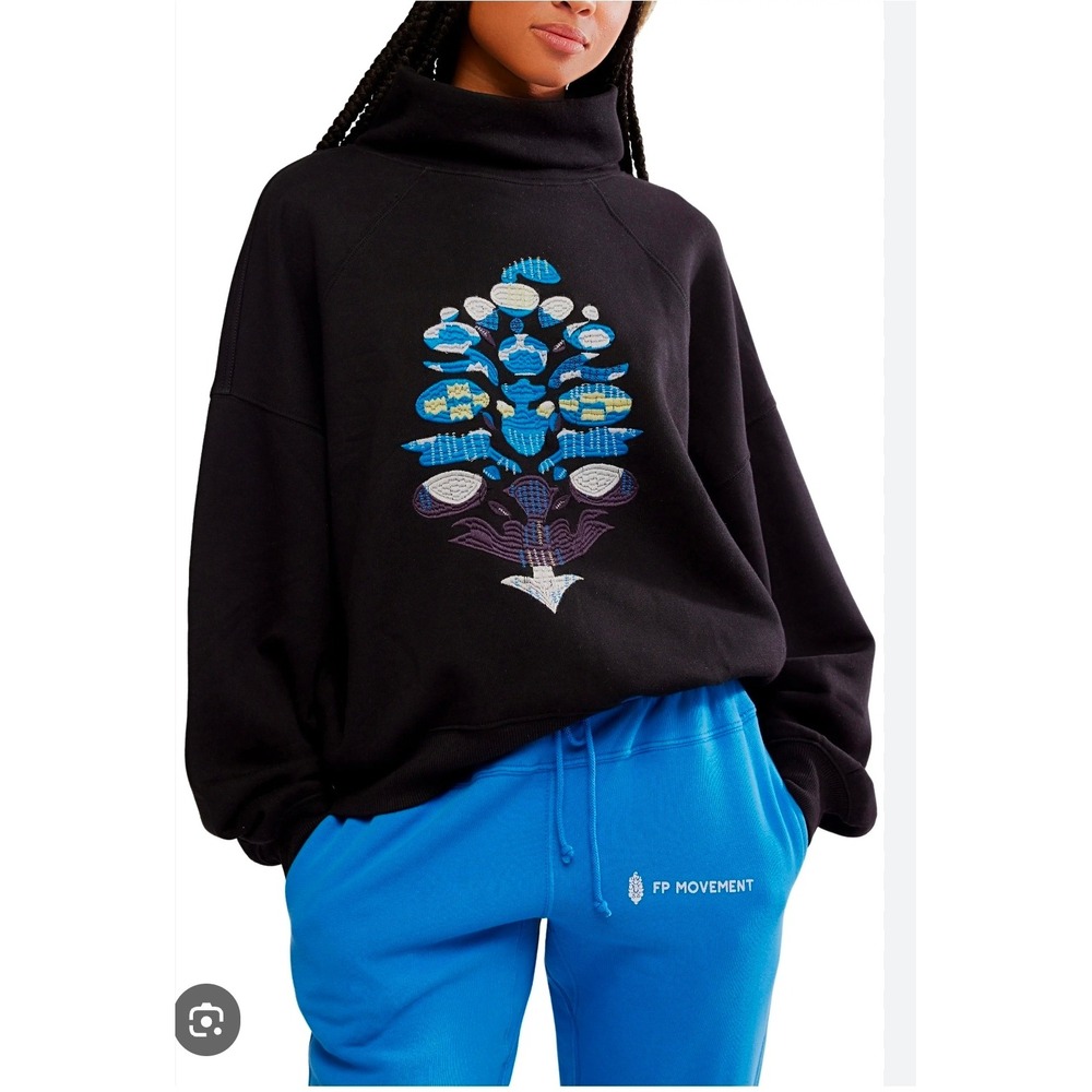 Free People Movement On Your Mark Logo Embroidered French Terry Sweatshirt Large